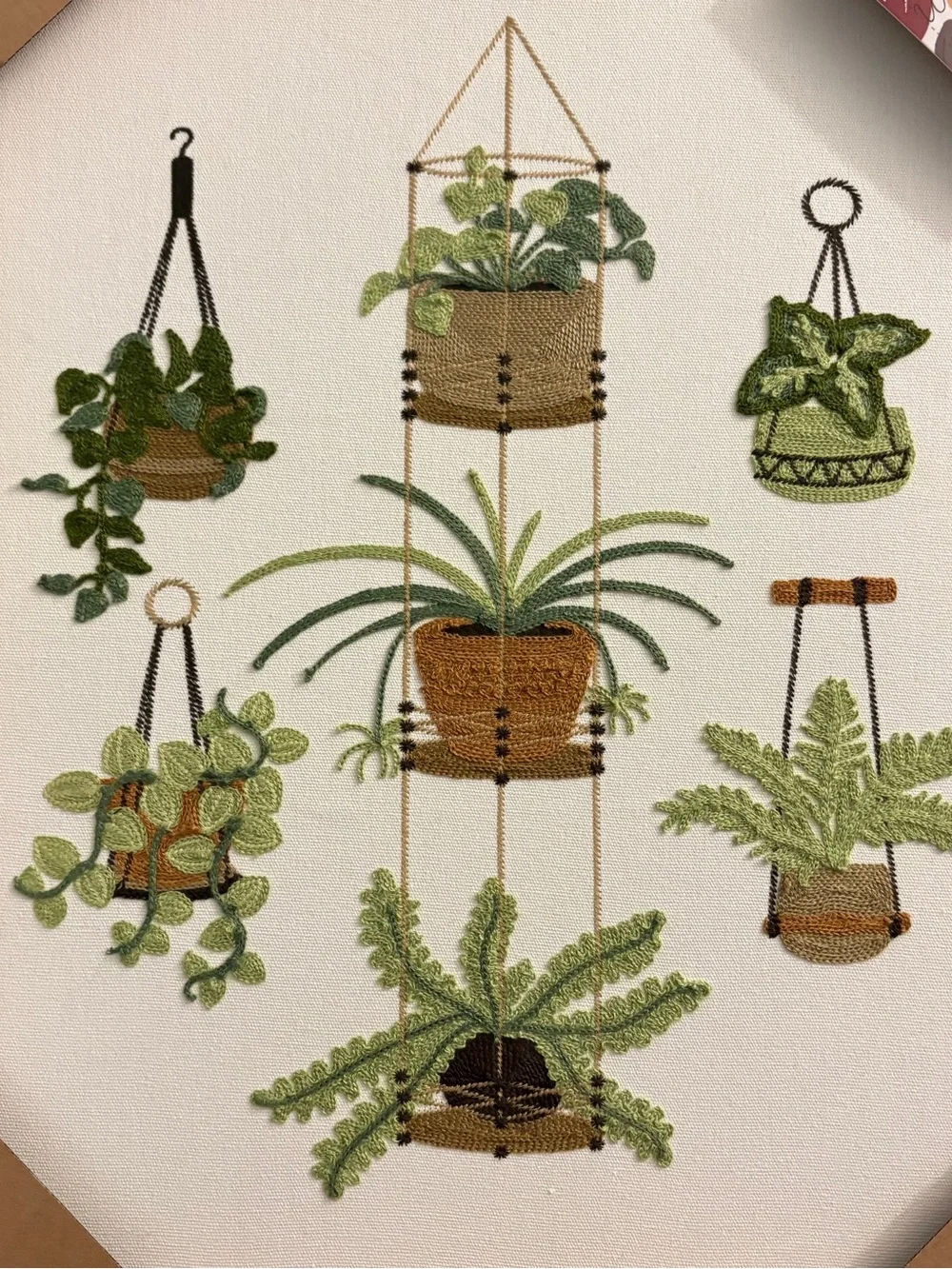 New BP Home Textile Embroidered Woven Wall Art Hanging House Plants 17” X 21”